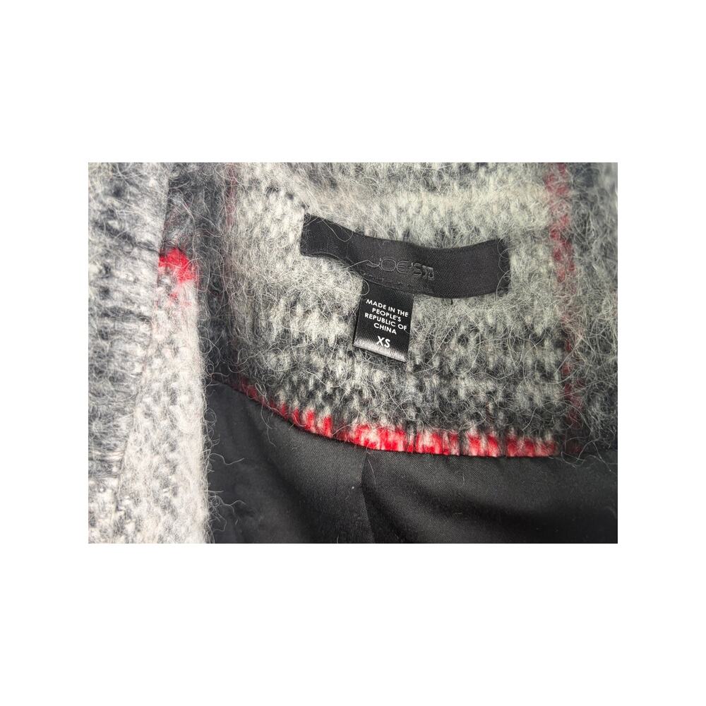 Joe's Jeans Alister Plaid Cream/Charcoal/Red Wool Blend Long Coat - Size XS - Picture 6 of 10
